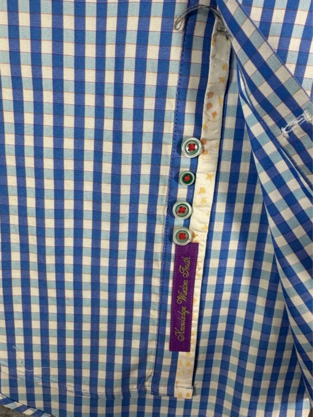 Robert Graham Men's Blue and White Gingham Button-Up Shirt Size S Flip Cuff - Picture 6 of 16